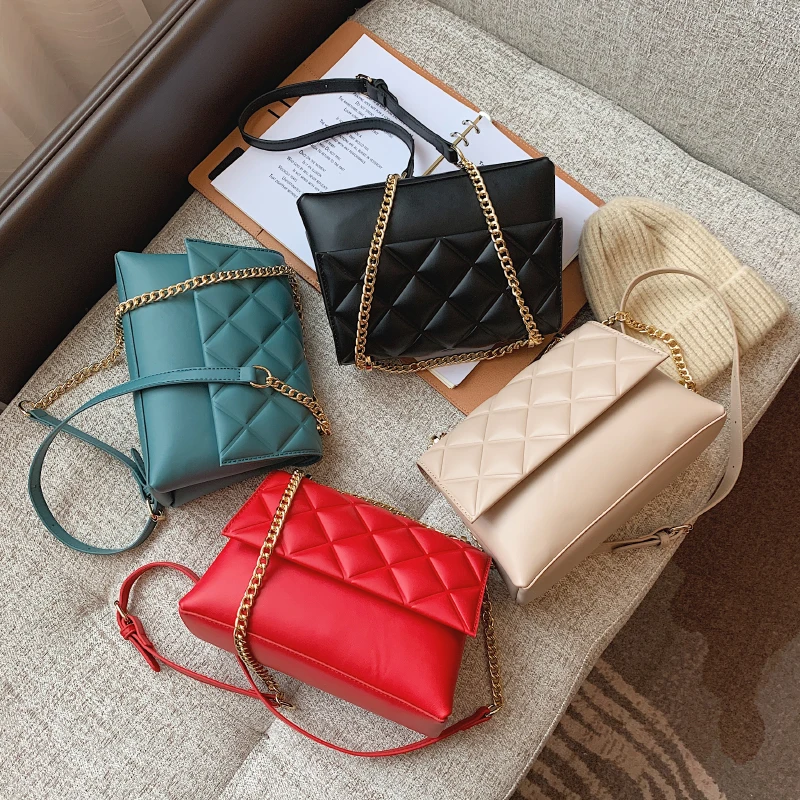 

Plaid Chian Fashion Double Compartment Handbags For Women 2021 PU Leather Small Shoulder Crossbody Bags Branded Hand Bags