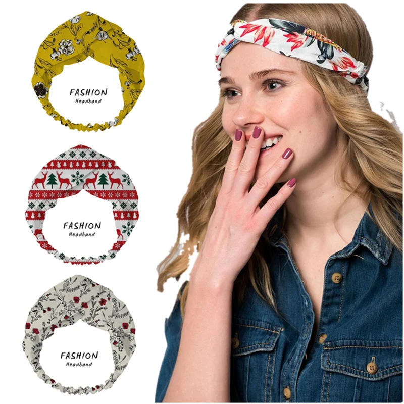 

2021 Women Girls Yellow Bohemian Hair Bands Print Headbands Retro Turban Bandage Bandanas HairBands Hair Accessories Headwrap