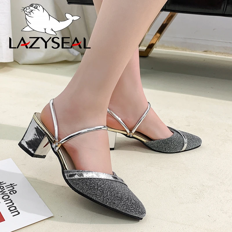 LazySeal/Новинка Женские шлепанцы на квадратном каблуке без застежек Классические