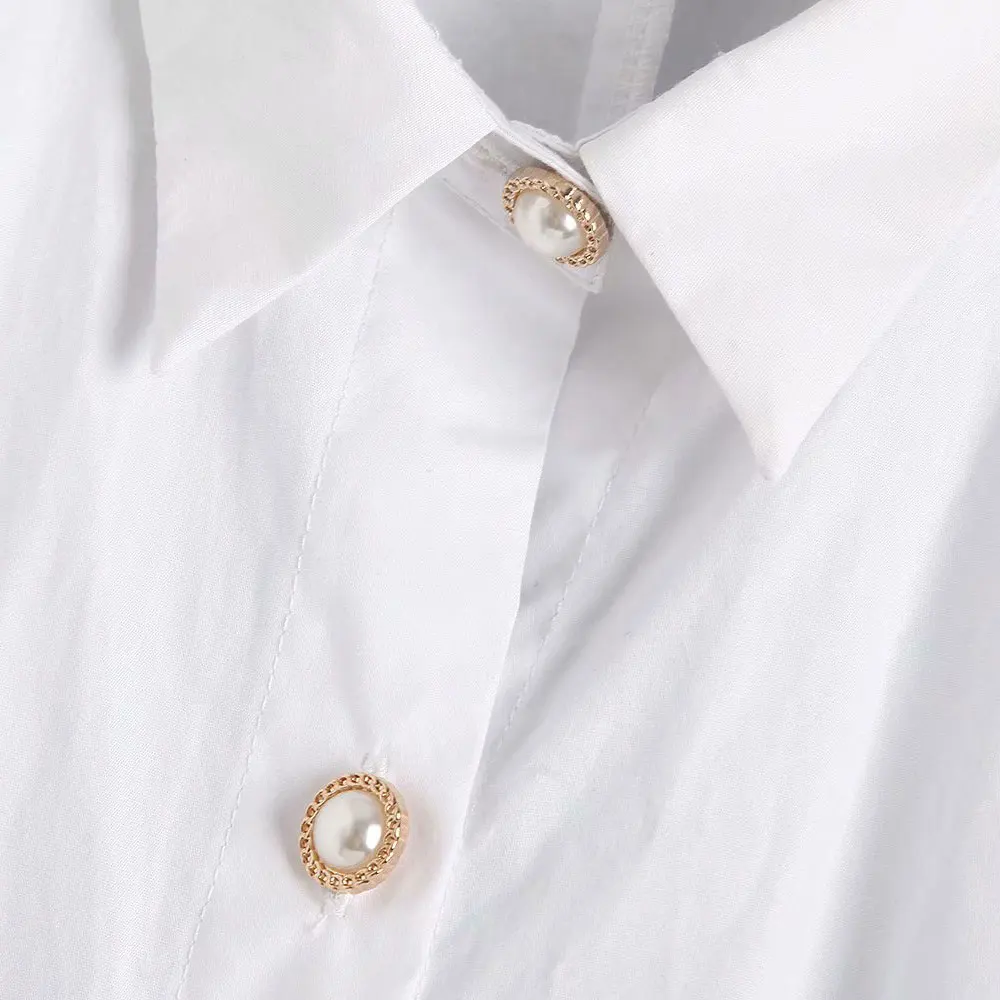 TRAF Women Elegant Jewel Buttons Asymmetry Loose Blouses Vintage Fashion Lapel Collar Long Sleeve White Shirts Blusas Chic Tops
