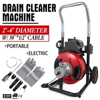 50ft 12sewer snake drill drain auger pipe cleaner machine snake sewer 4 cutter foot switch drain cleaner