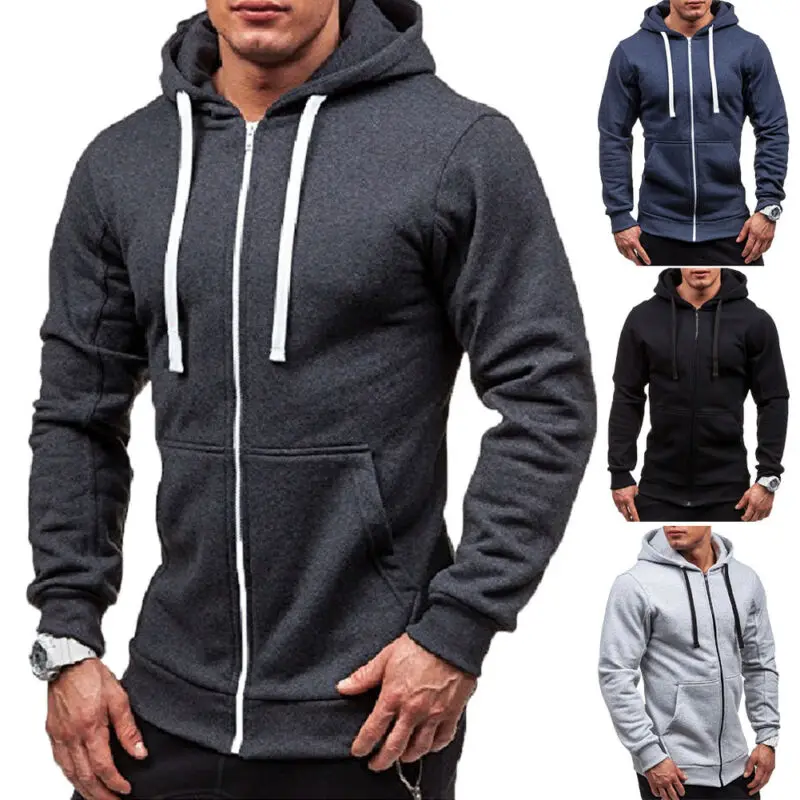 Весна-Осень 2020 мужские повседневные толстовки одноцветные на молнии теплые с