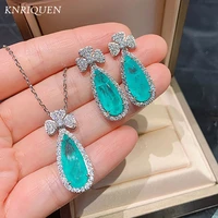2021 new arrival 925 sterling silver water drop paraiba tourmaline emerald pendant necklace earrings wedding womens jewelry set