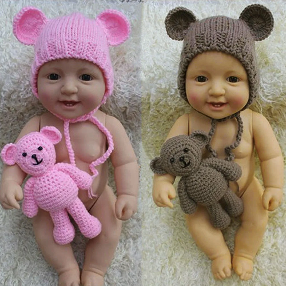 Детская шапочка-медвежонок реквизит для фотосессии вязаная шапка с плюшевым