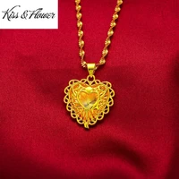 kissflower pd56 fine jewelry wholesale fashion woman girl birthday wedding gift vintage heart 24kt gold pendant charm no chain