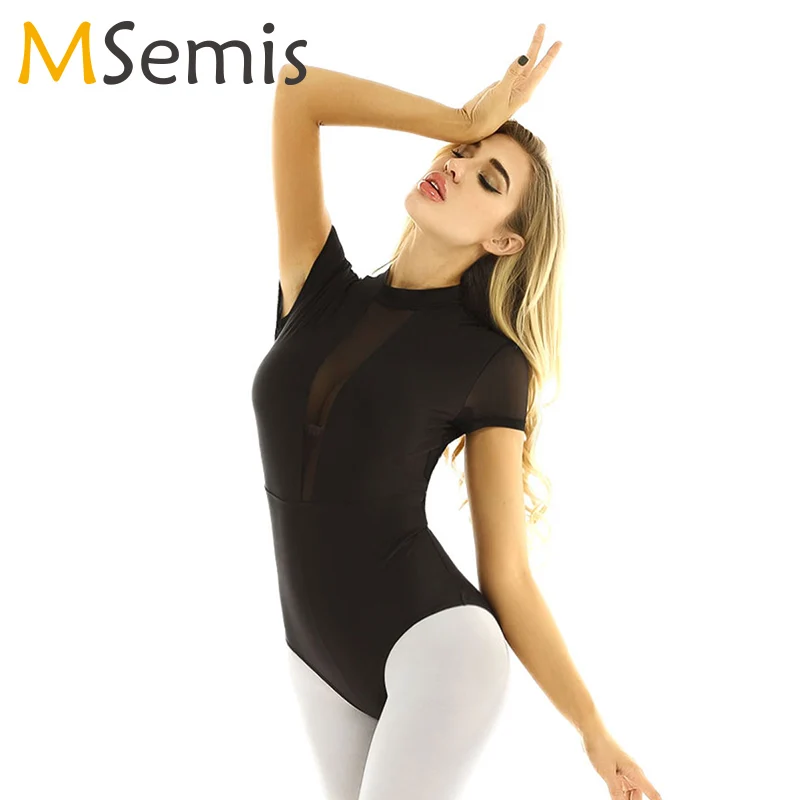 Гимнастическое трико для женщин балета танцев цельное с ложным вырезом