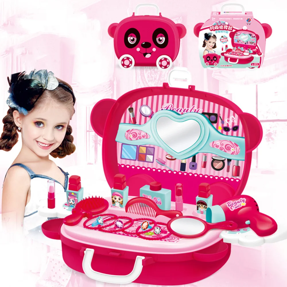 

1 Box Children Cosmetics Set Convenient Kids Cosmetic Suitcase Simulation Girl Makeup Box Set (Rosy)