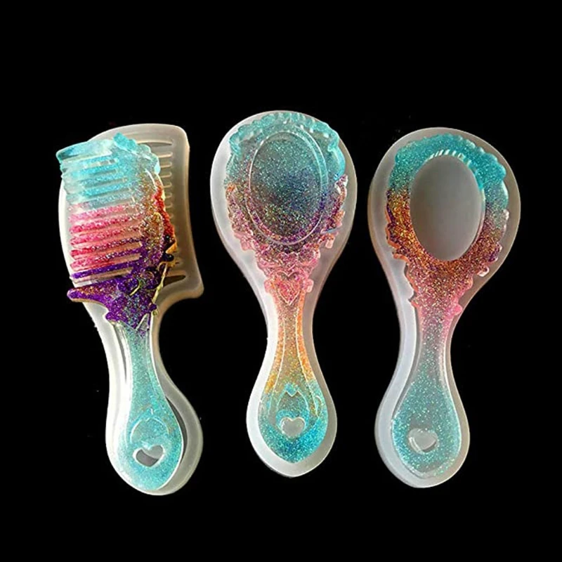 

4 Styles Comb Mirror Resin Casting Molds Kit Silicone Epoxy Resin Molds Silicone Comb Mold Mirror Hair Comb Craft Making