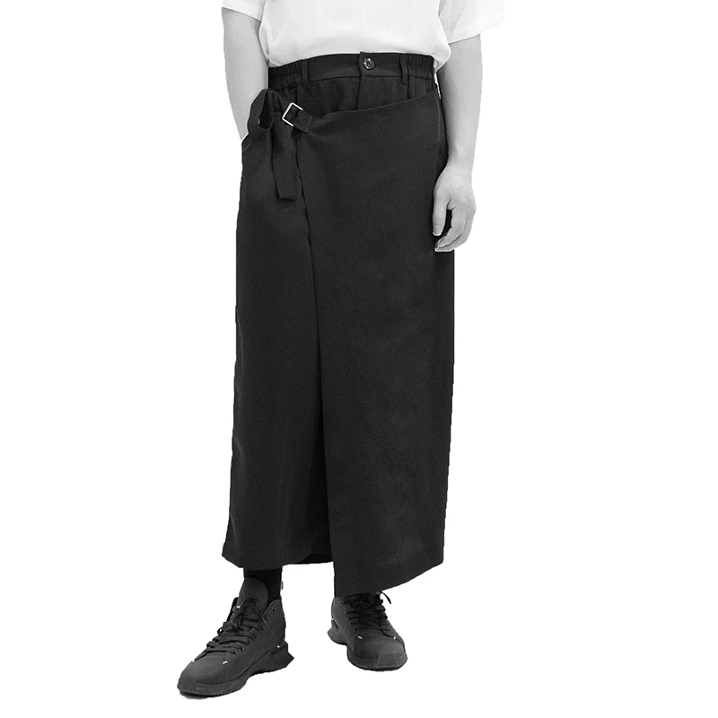 

S-6XL!!Men's casual wide-leg trousers culottes samurai trousers dark black simple double stitching.
