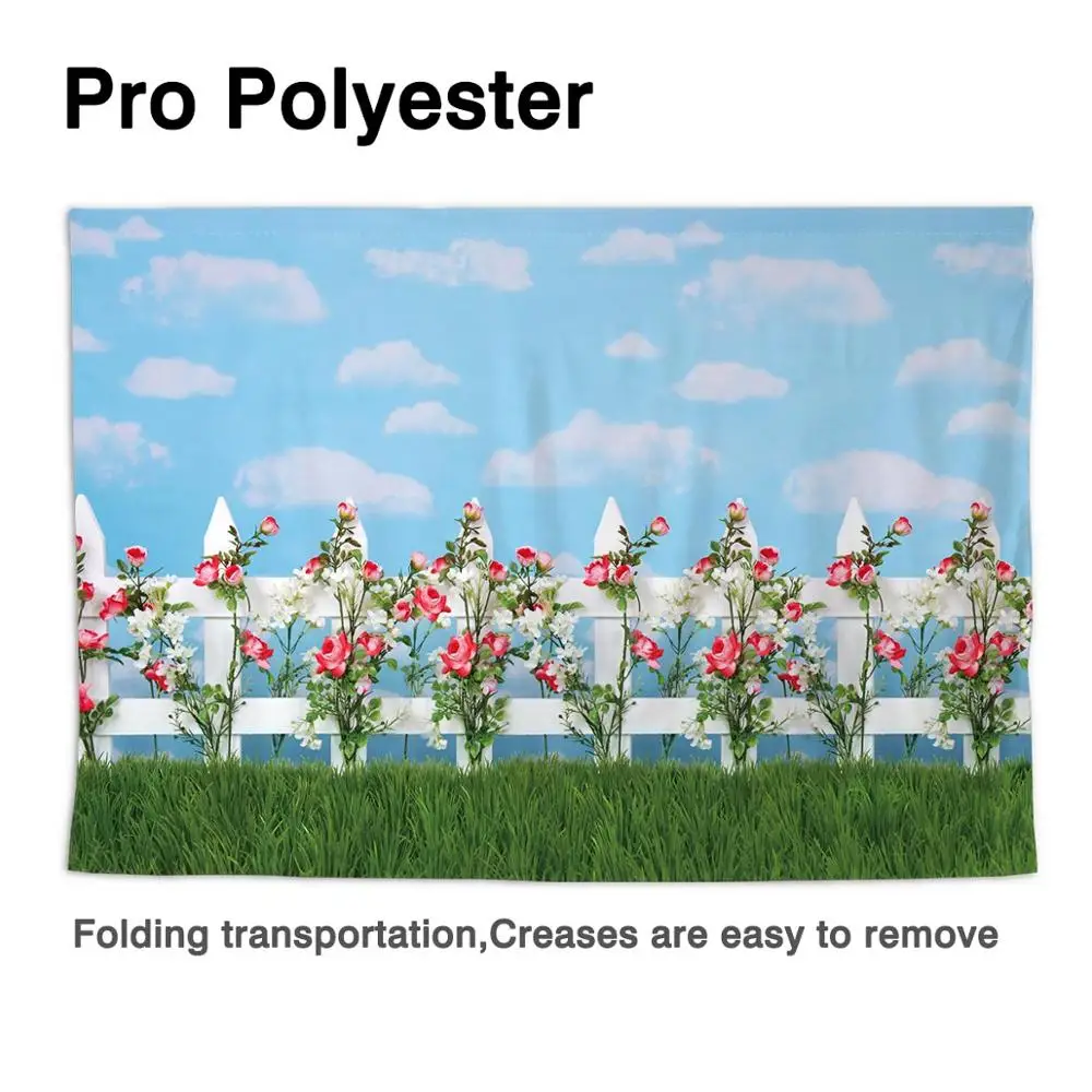 Фон для фотосъемки Allenjoy с изображением неба облаков цветов деревянного забора