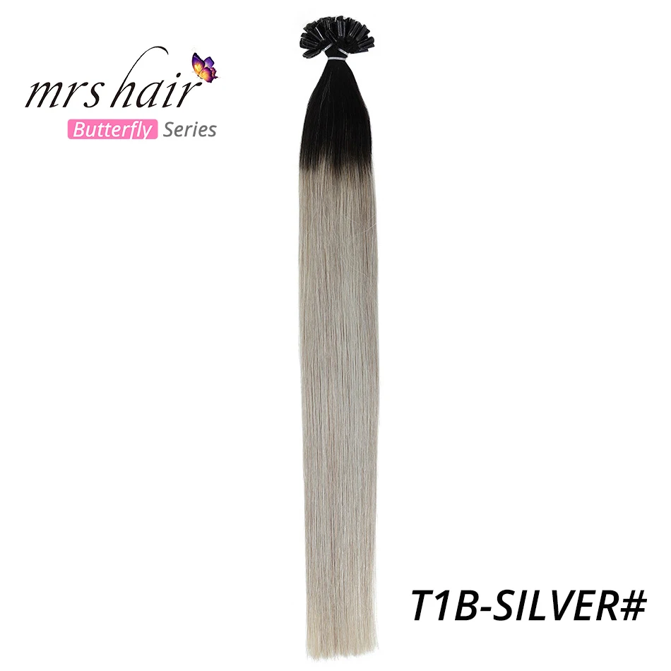 T1B-SILVER MRS HAIR, 1 г/шт., Омбре, накладные прямые волосы Remy Nail, кератиновые человеческие волосы, 50 шт., 14 дюймов, 18 дюймов, 20 дюймов - Цвет: T1B-SILVER