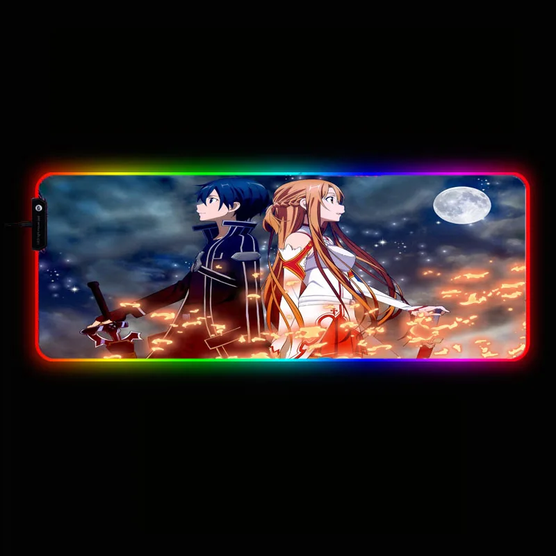 Коврик для мыши XGZ Sword Art игровой коврик с RGB подсветкой большой Аниме XXL настольной
