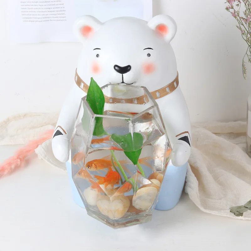 Hot Selling Indoor Office Decoration Creative Mini Aquariums Goldfish Betta Fish Bowl Aquatic Pet Supplies Cute Bear Style | Дом и сад