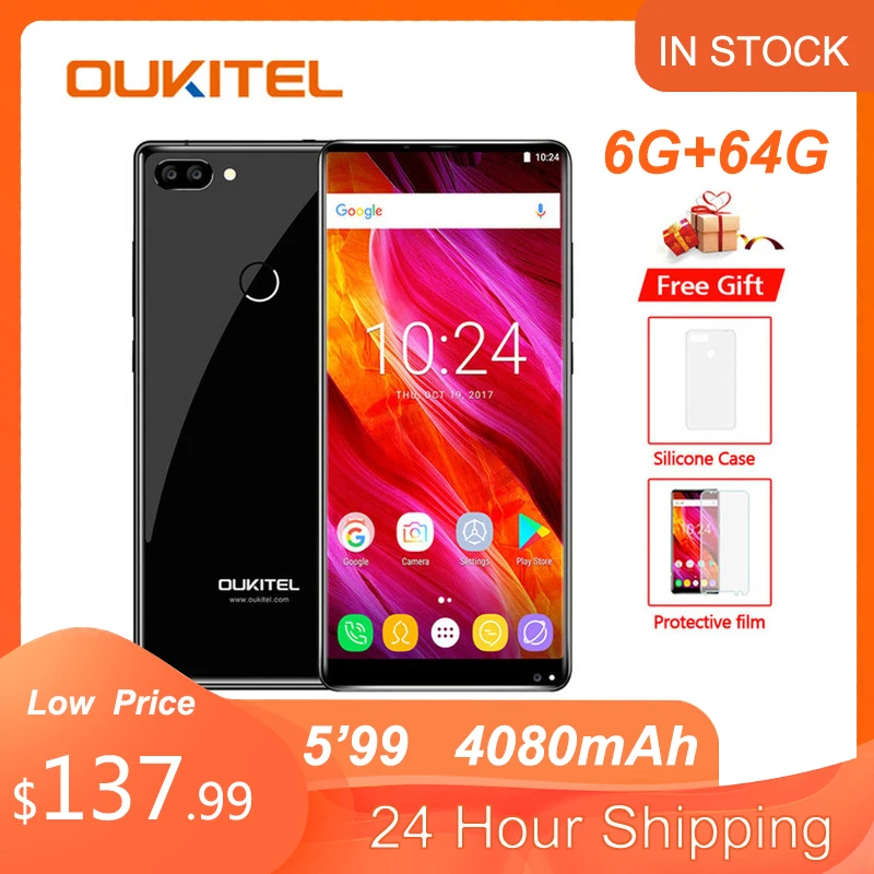 Смартфон OUKITEL MIX2 6 дюймовый дисплей 18:9 ГБ ОЗУ 64 Гб ПЗУ 4080 мАч быстрая зарядка 5 В/5A