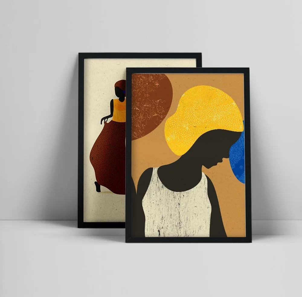 Африканские танцевальные женщины Минималистичная этно-настенная