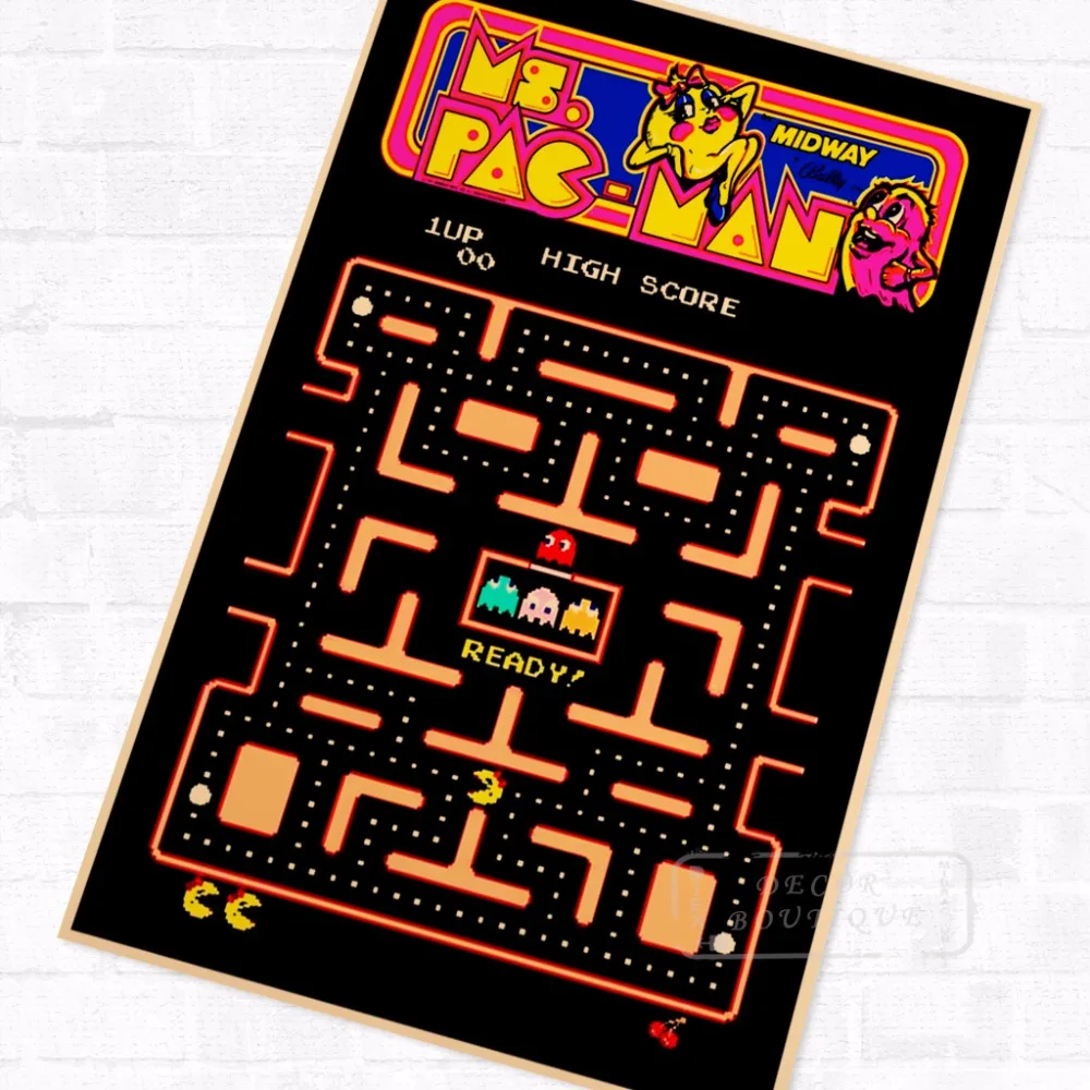 Винтажный рекламный постер Pacman Ready для видеоигр ретро Картина на холсте наклейки