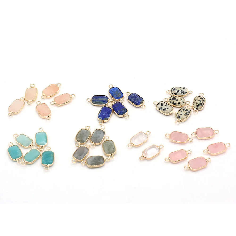 z kamienia naturalnego prostokątne złote obrzeże wisiorek podwójnym otworem do tworzenia biżuterii DIY Charms bransoletka akcesoria naszyjnikowe