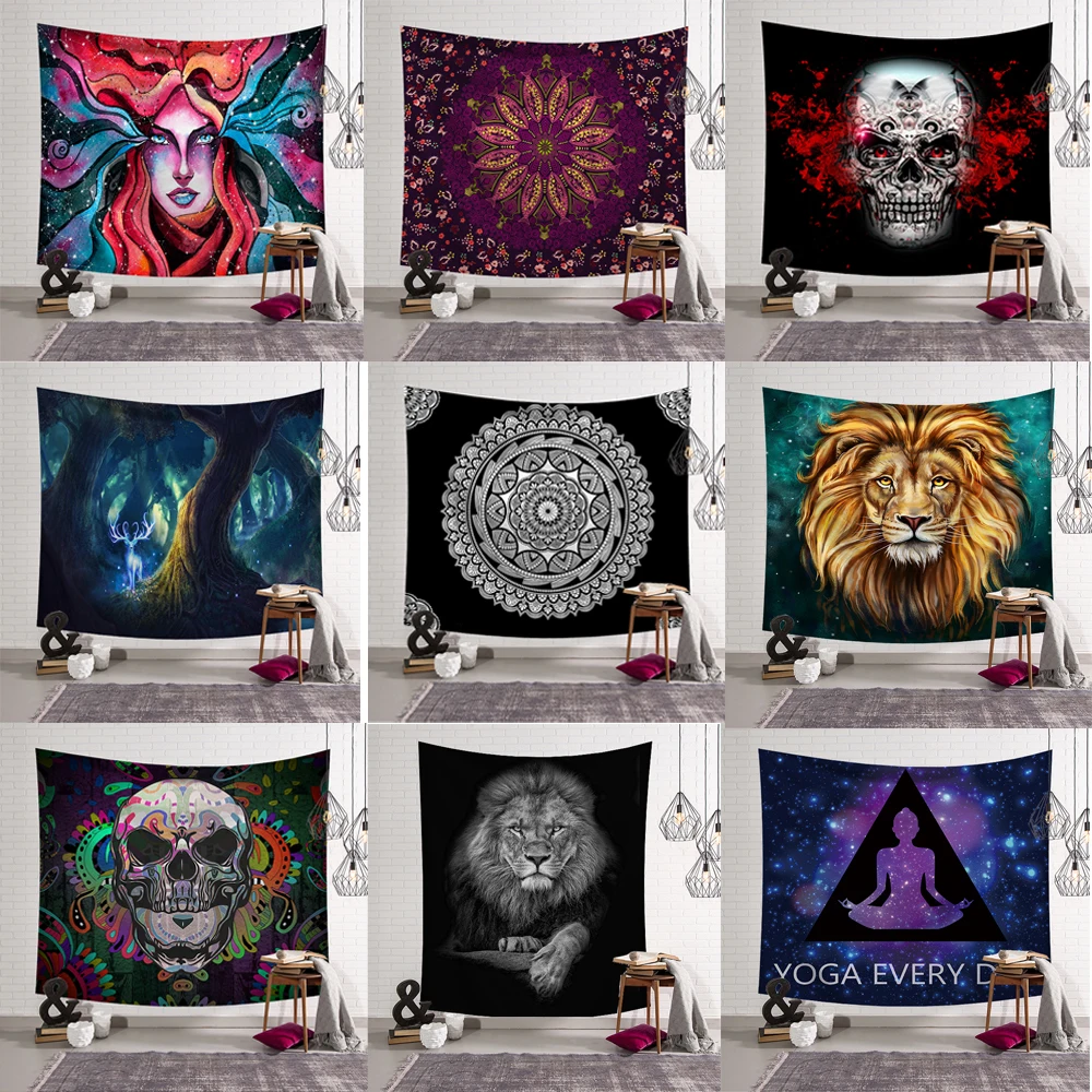 

New Indian Mandala Skull Tapestry Wall Hanging Moon Phase Change Tapestries Bedroom Decoration