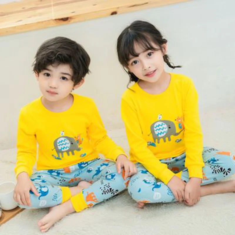 Новый Зимний хлопковый пижамный комплект для осени мальчиков и девочек домашняя