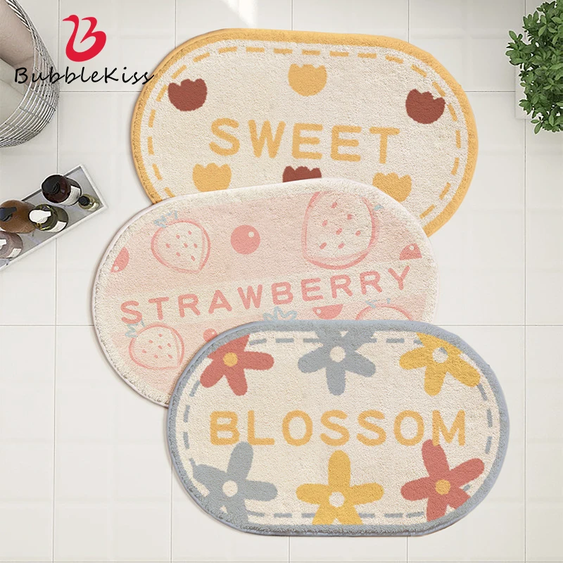 

Bubble Kiss Floral Bathroom Carpet Fuffly Absorbent Non-slip Foot Mats Home Decor Welcome Entrance Door Mat Toilet Floor Mats