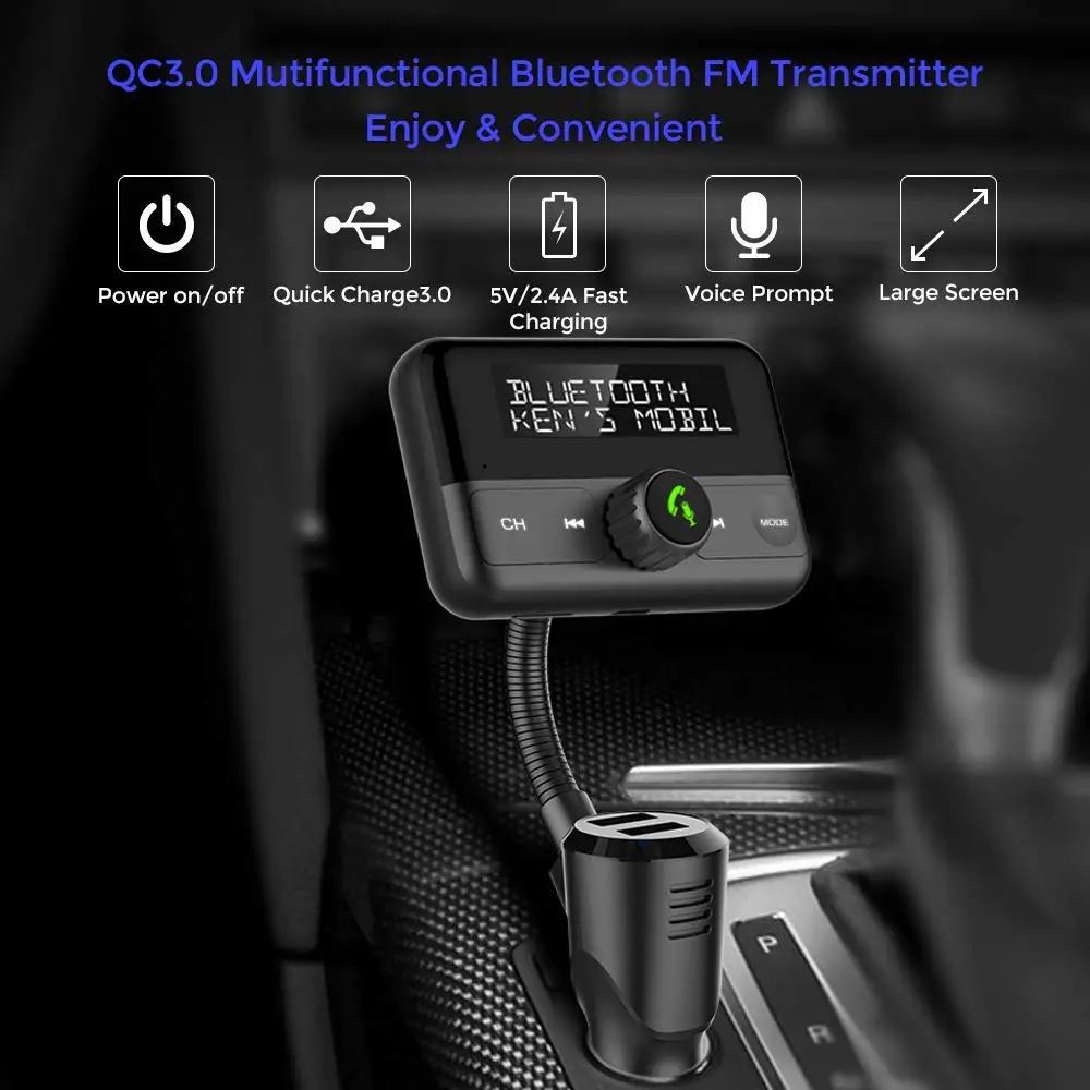 Автомобильный FM модулятор с Bluetooth передатчик MP3 плеер двумя USB портами QC3.0