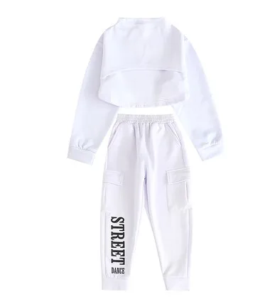 2Pcs Детские костюмы в стиле хип-хоп; белая одежда для уличных танцев; джазовая Одежда для девочек; детская одежда для Черлидинга; современная одежда для сцены; DN4042 - Цвет: 2Pcs