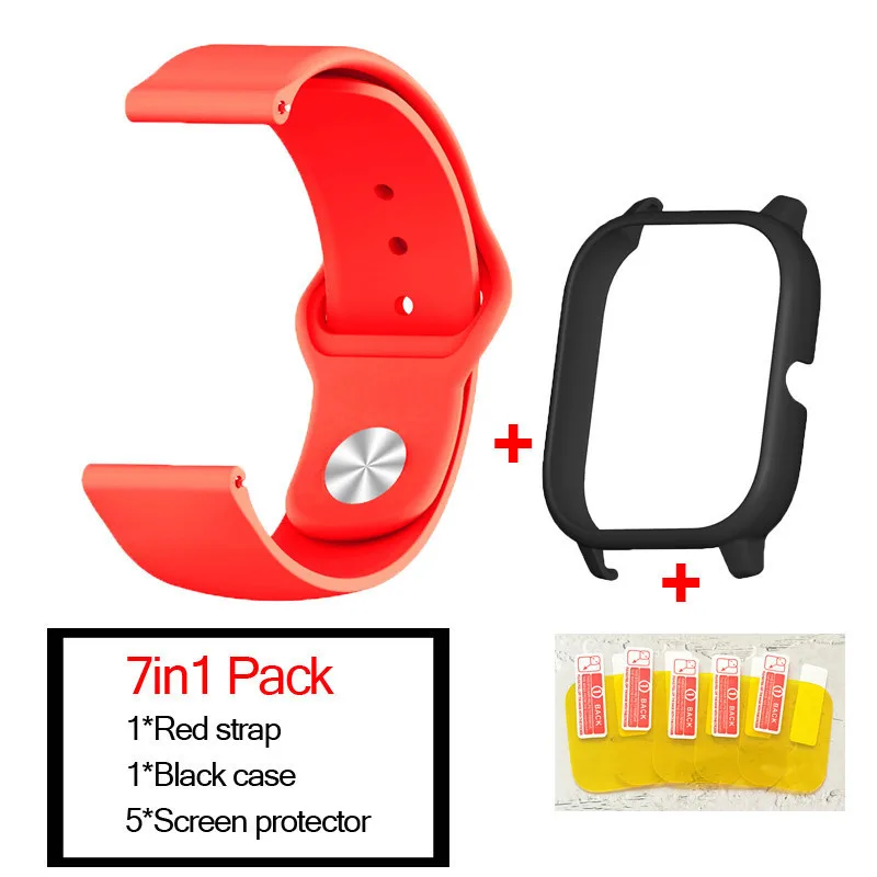 red-black 7в1 умные часы аксессуары для Huami Amazfit GTS ремешок силиконовый Смарт Браслет полосы для Amazfit gts чехлы Защита экрана - Цвет: red-black