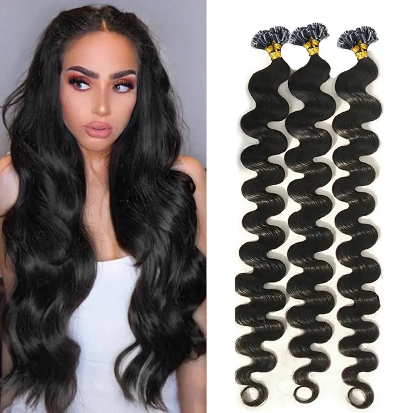 

U Nail Tip Machine Remy Human Hair Extensions Body Wave Natural Color 26 28 30 inch 100 Strands Malaysian Hairs