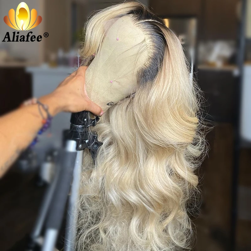 Transparent Blonde Color Remy Hair Straight Wig Lace Front Human 30 inch 1B 613 Ombre Part Wigs For Black Women | Шиньоны и парики