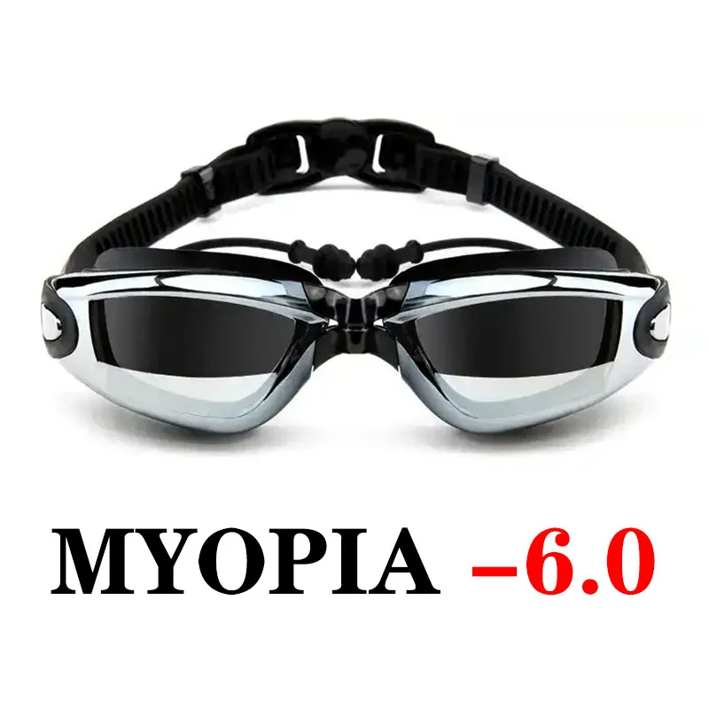 Myopia -6.0 (Black) Очки для плавания для близорукости, оптические, водонепроницаемые, анти-противотуманные, УФ-защита, по рецепту, для плавания, для взрослых, для мужчин, женщин, для молодежи, для детей - Цвет: Myopia -6.0 (Black)