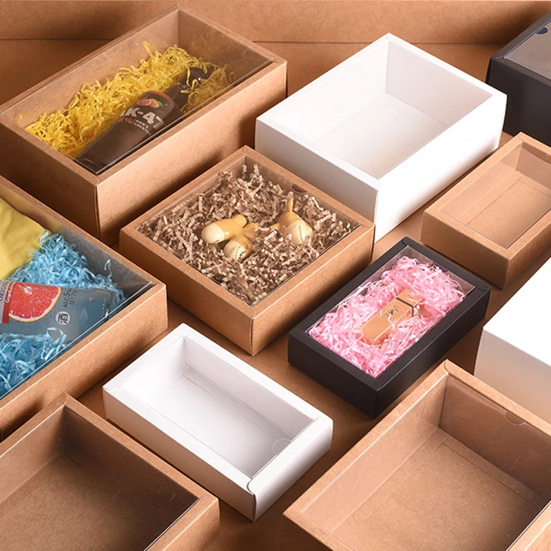 

5pcs Packaging Boxes With Transparent Cover Package Gifts Cosmetics Kraft Paper White Gift Box