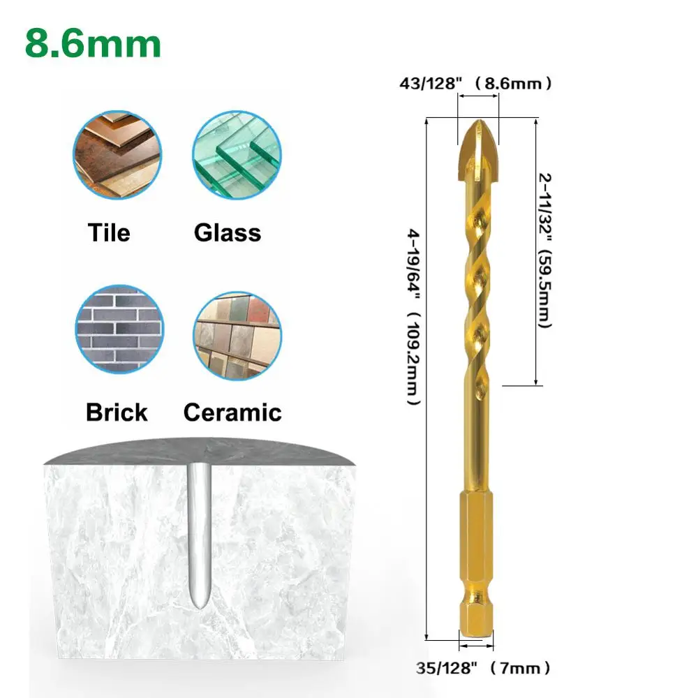 5 шт. 7 мм шестигранный хвостовик Спиральные стеклянные сверла набор сверл из