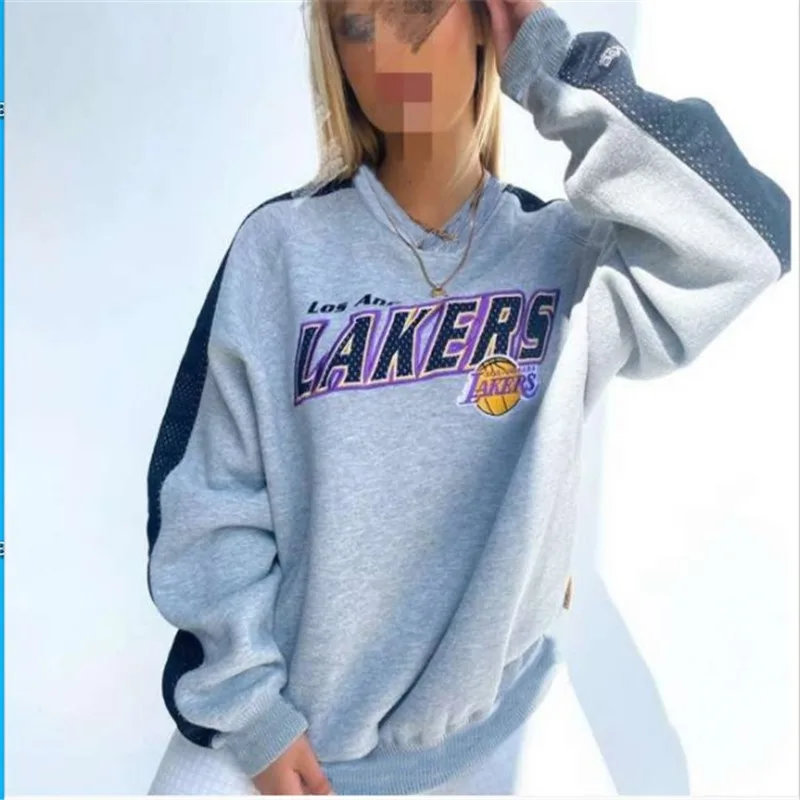 

Grey Printed Large Size Casual Loose Retro Long Sleeve Sweatshirt Fashion Ladies Sweatshirt Women Fall 2020 Women Clothing