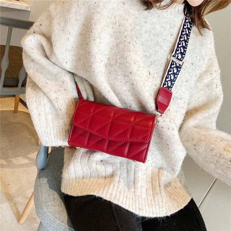 

Fashion Women Leather Shoulder Bag Retro Rhombus Square Pocket Detachable Adjustable Wide Strap Crossbody bag Handbag