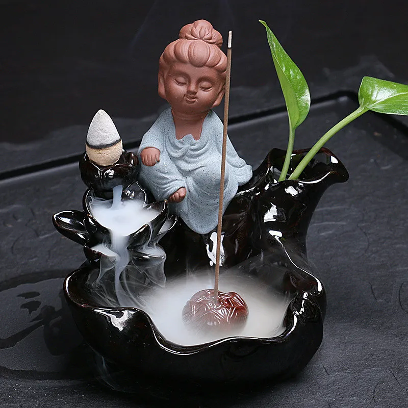 

Керамическая курильница с изображением монахов и водопада, креативная курильница для чайного домика, курильница, держатель для поджига, де...