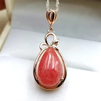 genuine natural red ice rhodochrosite rose gold plated pendant 28x17mm gemstone women necklace jewelry aaaaa