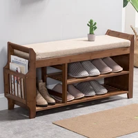 natural bamboo shoe storage rack bench with 2 tier cushion seat living room shoe organizer entryway storage hallway furniture