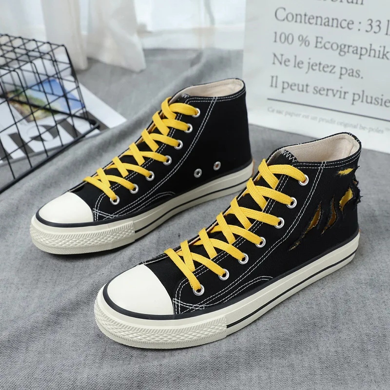 Желтые парусиновые туфли мужские осенние модные высокие сплошной цвет дышащий