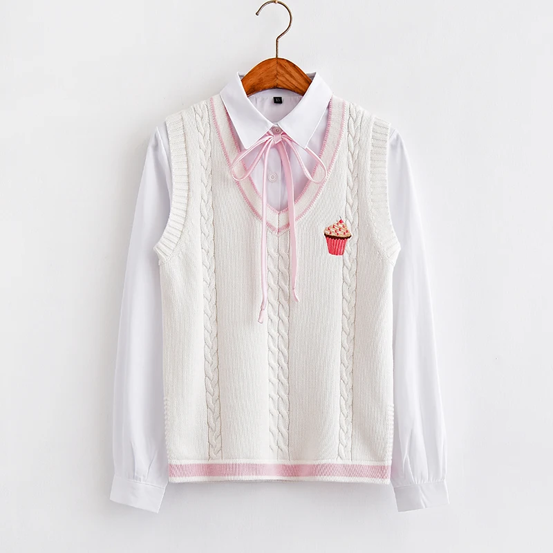 

Pink Strawberry Yellow banana Pink peach White ice cream simple V-neck vest sweater