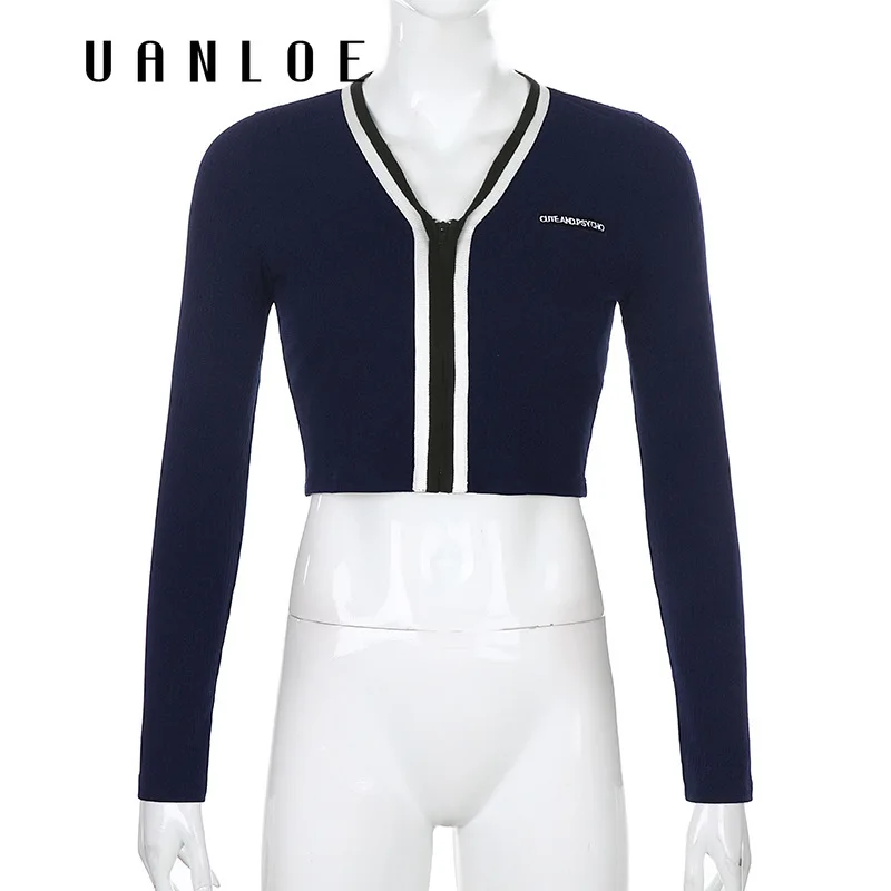 Женская трикотажная футболка на молнии в полоску с длинным рукавом стиле