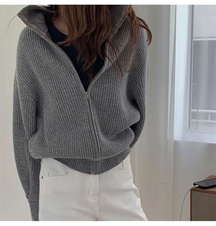 

OL Outwear Tops Solid Sweater Women 2021 New Autumn Winter Elegant Lapel Thick Warm Knitted Cardigan Female Sweaters
