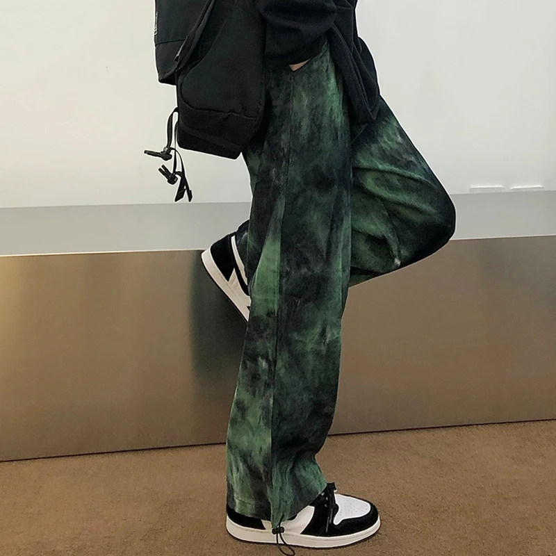 

2021 Autumn and Winter New Style South Korea Ins Corduroy Tie-Dyed Pants Men Loose Tappered Straight-Leg Pants Slacks-Music of