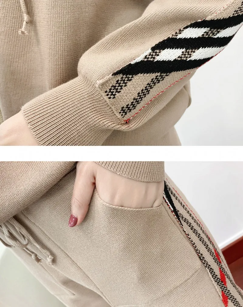 

2020 autumn winter Women's suit knitted suit fashion style long sleeve Zipper jacket jacket+ pants two piece sets