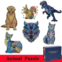 diy wooden puzzles home decor gift 2021 new wooden puzzle dinosaur for adults animal shaped wooden jigsaw puzzle for kids gift
