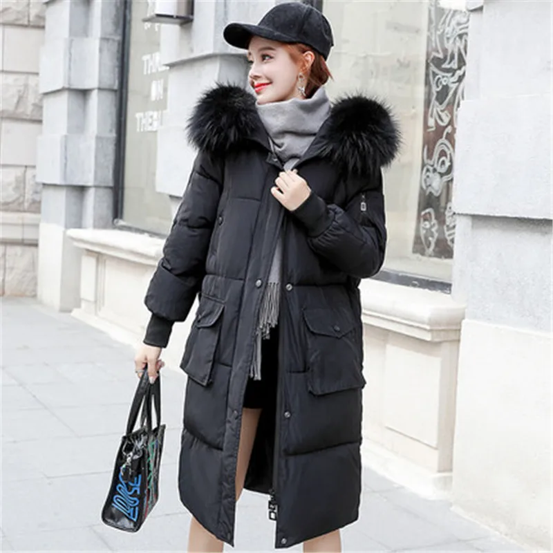 2019 Big size student Korean version of the loose fur collar long-sleeved winter cotton jacket long thick padded clothing | Женская