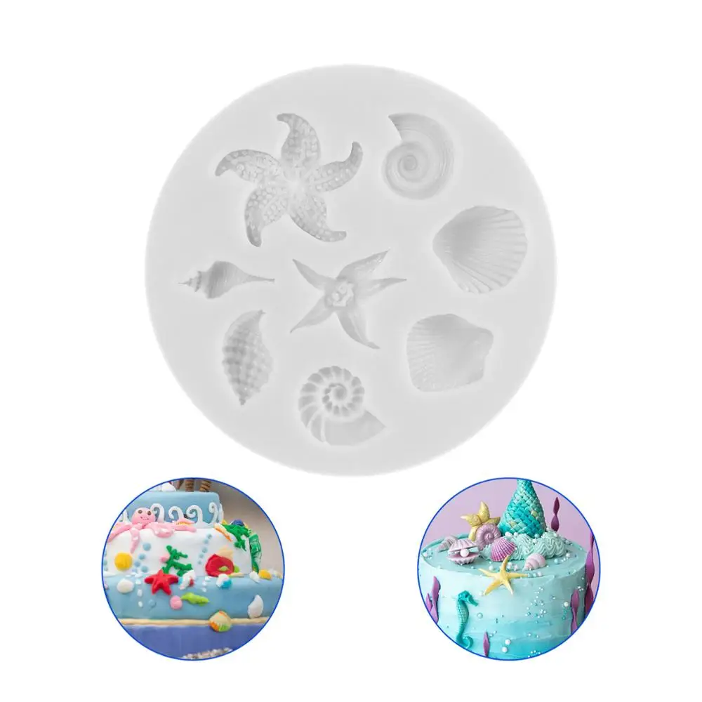 

Cake Mould Tools 3D Cute Seashell Sea Conch Starfish Shaped Silicone Chocolate Mould DIY Cake Jelly Fondant Kitchen Baking Mould