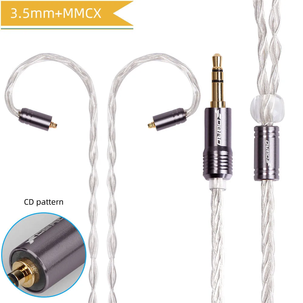 silver 3.5mm MMCX FDBRO 8core MMCX 2Pin 0,78 мм A2DC посеребренный кабель для наушников 2,5/3,5/4,4 мм наушники с уравновешенным якорем аудио разъем кабеля для SE315 SE425 - Цвет: silver 3.5mm MMCX