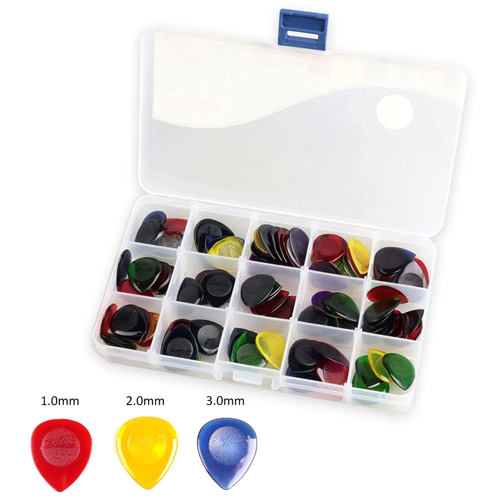 

100pcs Alice Electric Bass Guitar Picks AP-100JM Transparent Waterdrop Shape Picks 1.0/2.0/3.0 mm with Box Case