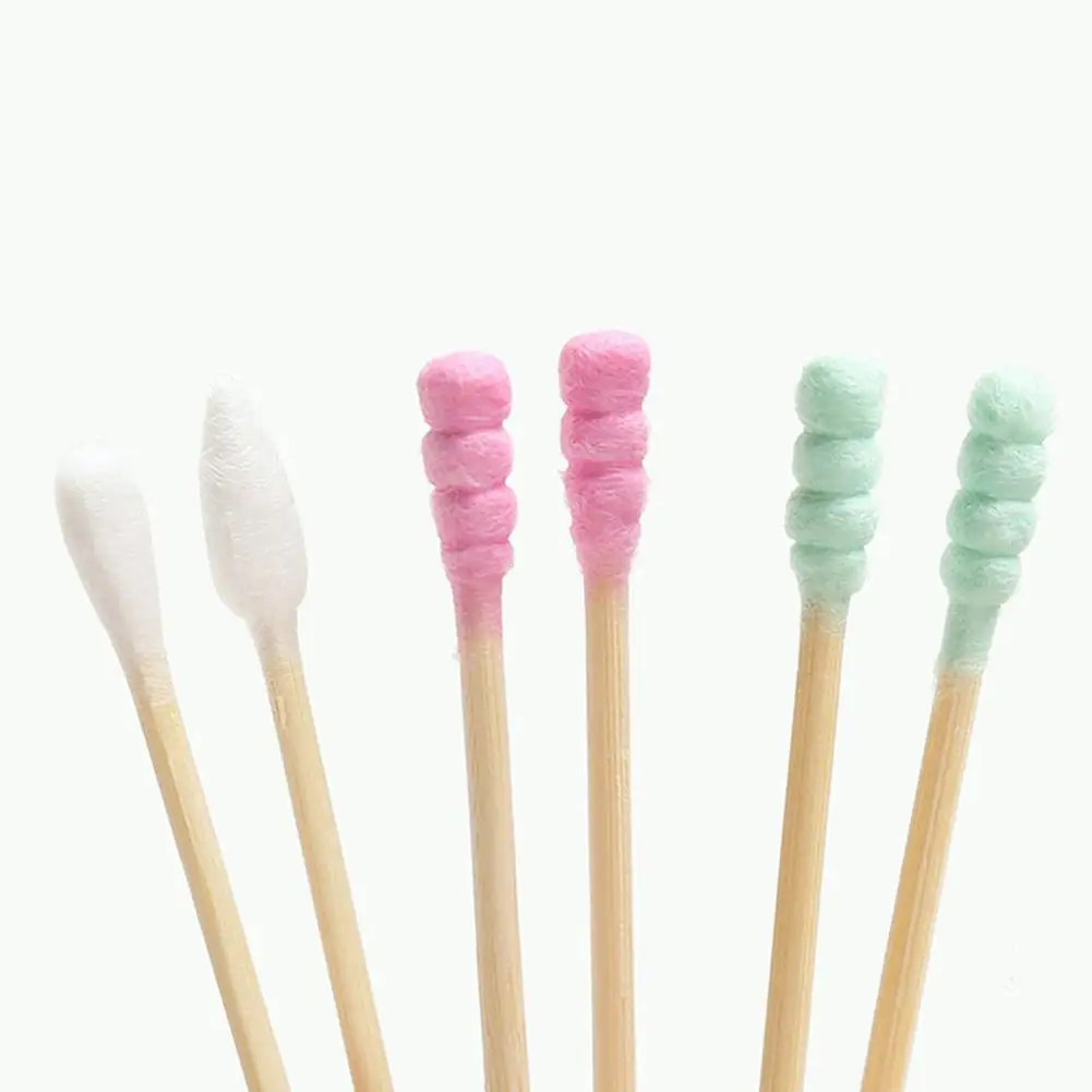 

100pcs/pack Disposable Cleaning Cotton Swab Double Headed Bamboo Stick Spiral Cotton Bud For Beauty Makeup Nose Ears Cleaning
