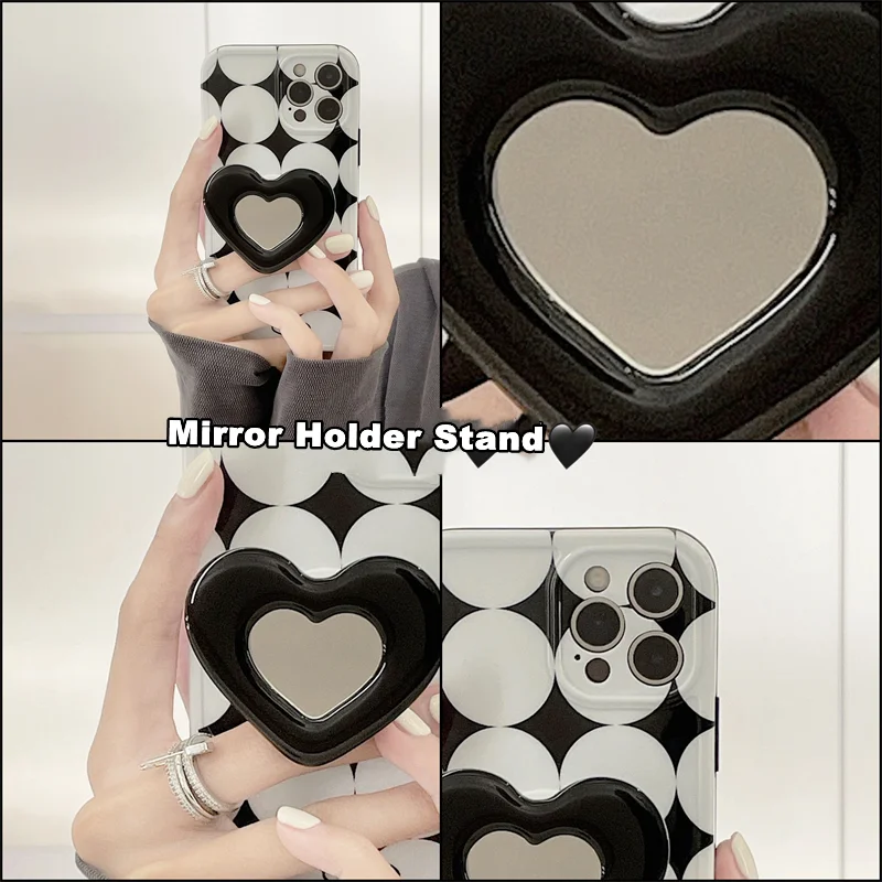 Stylish Rhombus Round Camera Protection Love Mirror Stand Phone Case For Iphone 11 12 Pro Max X XR XS 7 8 Plus Back Cover |